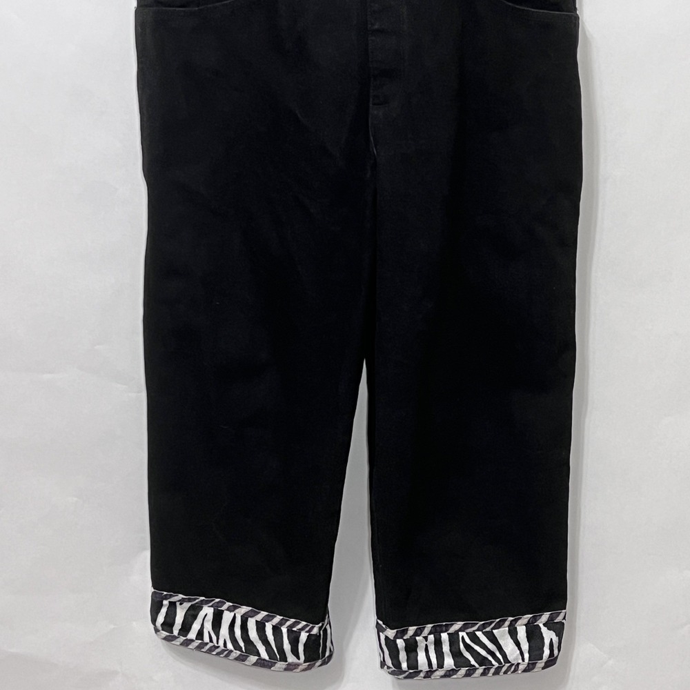 Vintage WATCH LA Black Cargo Denim Jean Bib Overalls Zebra Print Women Size XL - Picture 5 of 14
